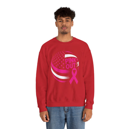 Volley Ball Pink Ribbon Breast Cancer Awearness USA Flag Sweatshirt For Men Women