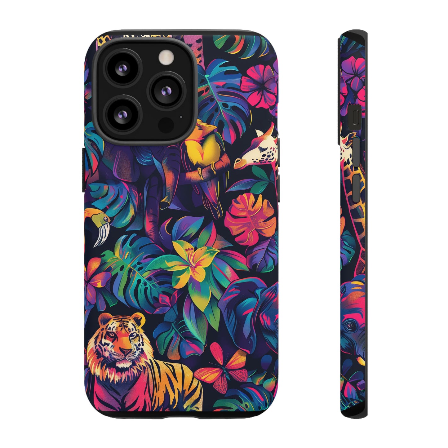 Animal Collage Vibrant Pattern iPhone 13 14 15 16 Pro Max Plus Case Wireless Charging Compatible Tough Cases Protection, Magnetic Phone Case for iPhone Classic Series