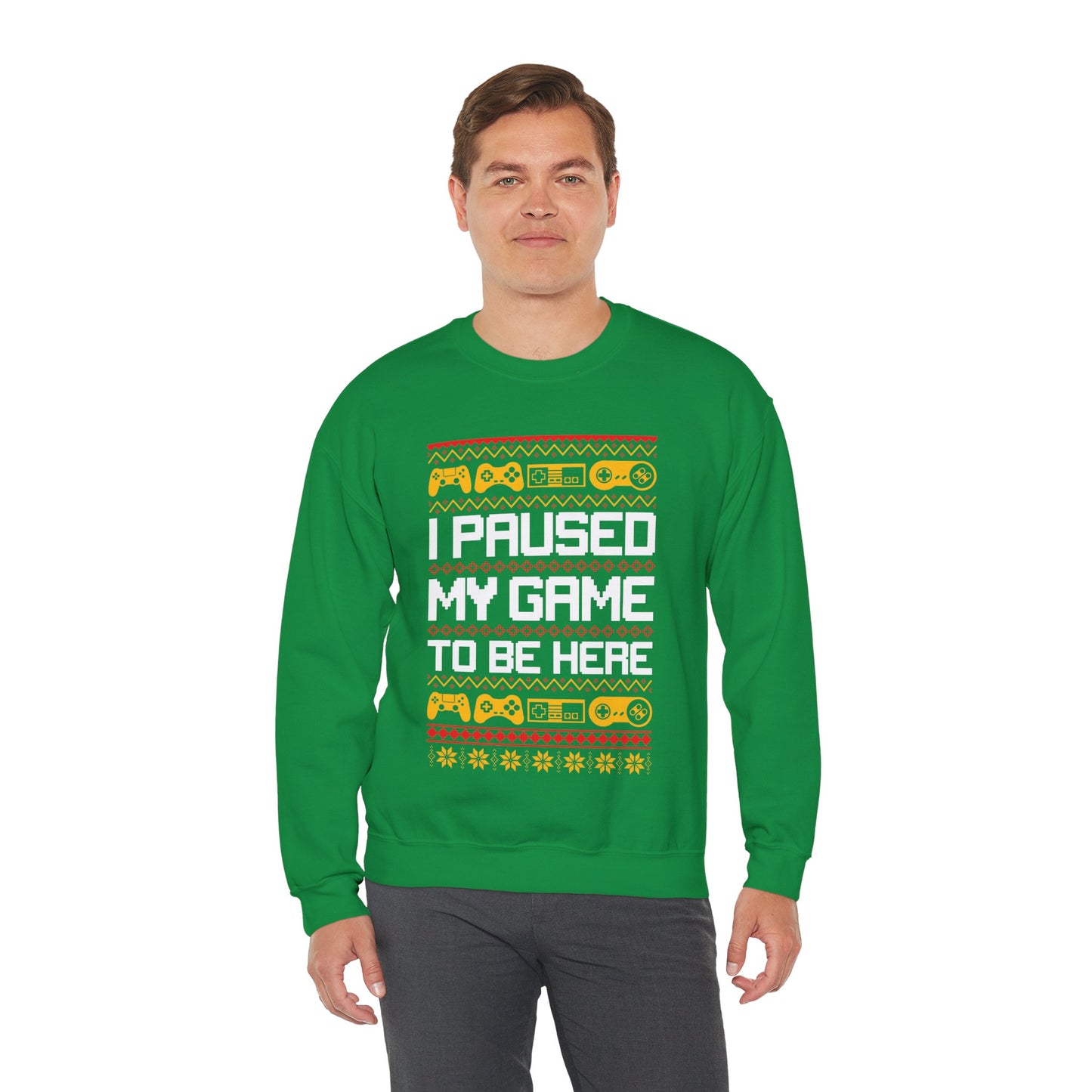 Funny Retro Gamers I Paused My Game to Be Here for Christmas Gamer Sarcastic Party Xmas Jumper Sweater Sweatshirt