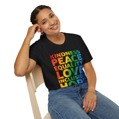 Kindness Equality Love LGBTQ Rainbow Flag Gay Pride Ally T-Shirt