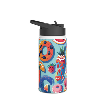 Food Paradise Vibrant Pattern Stainless Steel Water Bottle with Twist-on Lid and Double-Wall Vacuum Insulation