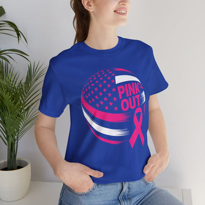 Volley Ball Pink Ribbon Breast Cancer Awearness USA Flag T-Shirt For Men Women