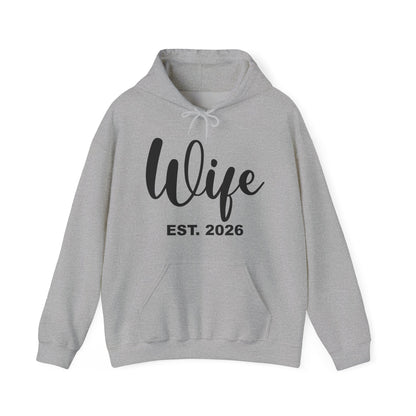 Funny Wife Est 2026 Just Married Bride Honeymoon Couple Wedding Hoodie For Women