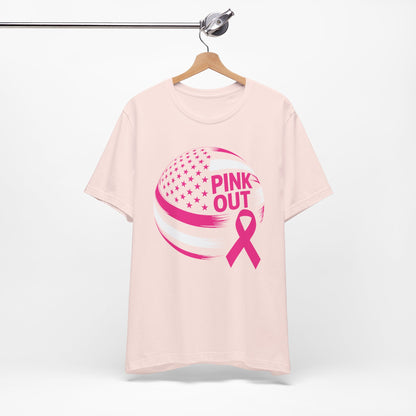 Volley Ball Pink Ribbon Breast Cancer Awearness USA Flag T-Shirt For Men Women