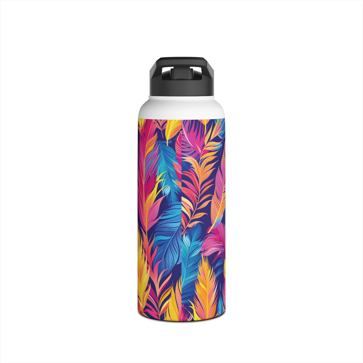 Colorful Feathers Pattern Stainless Steel Water Bottle with Twist-on Lid and Double-Wall Vacuum Insulation