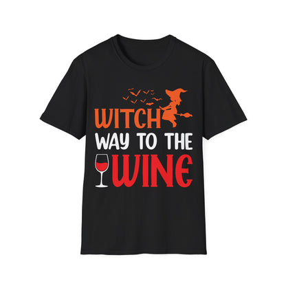 Women's Witch Way To The Wine Funny Wine Drinking Halloween Party T-Shirt