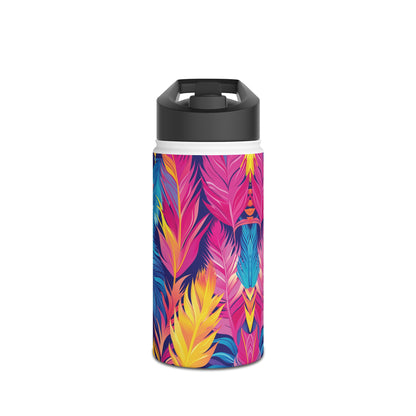 Colorful Feathers Pattern Stainless Steel Water Bottle with Twist-on Lid and Double-Wall Vacuum Insulation