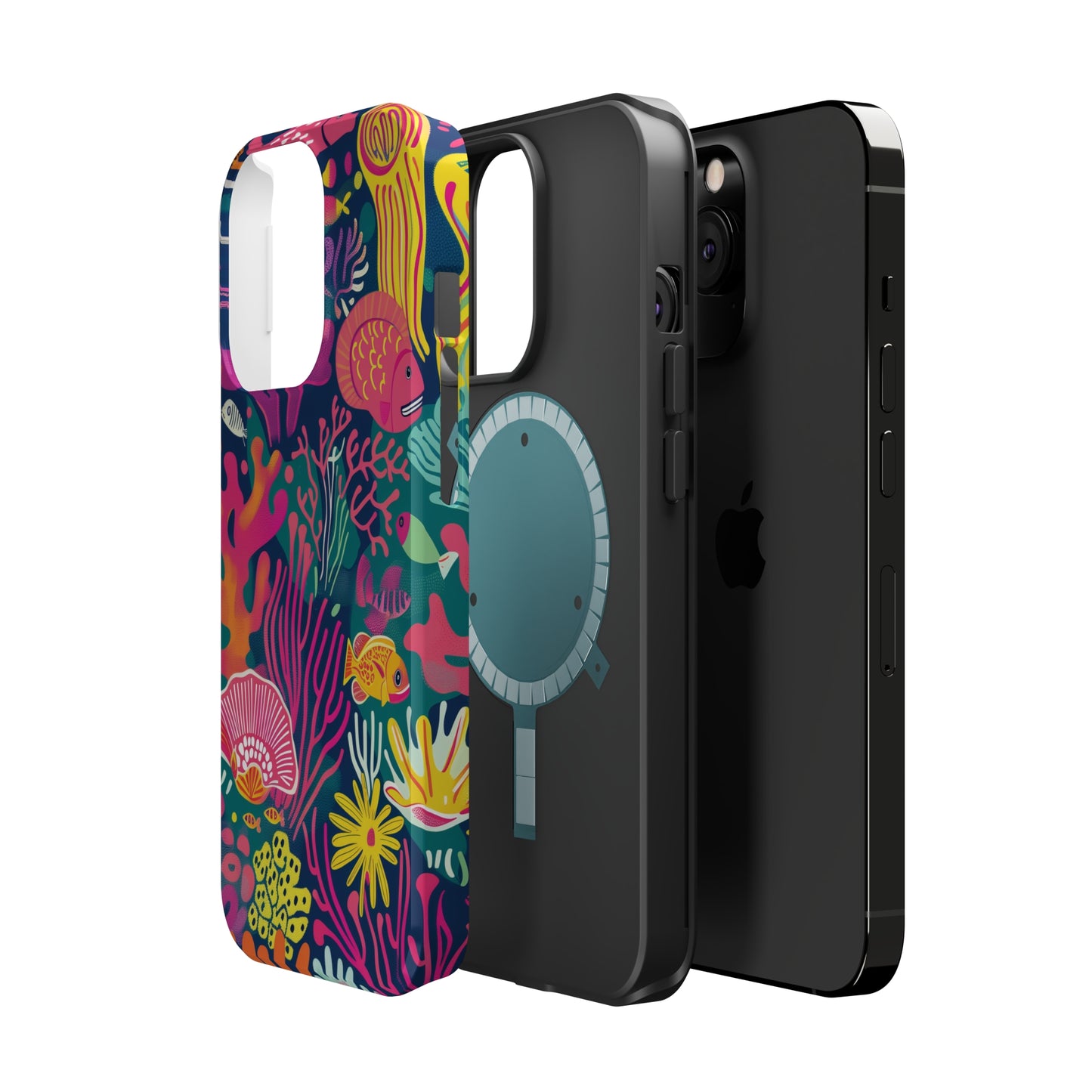 Underwater World Vibrant Pattern iPhone 13 14 15 Pro Max Plus Case Compatible with MagSafe Tough Cases Protection, Magnetic Phone Case for iPhone  Classic Series