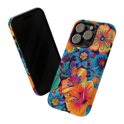 Floral Fiesta Vibrant Pattern iPhone 13 14 15 16 Pro Max Plus Case Wireless Charging Compatible Tough Cases Protection, Magnetic Phone Case for iPhone Classic Series