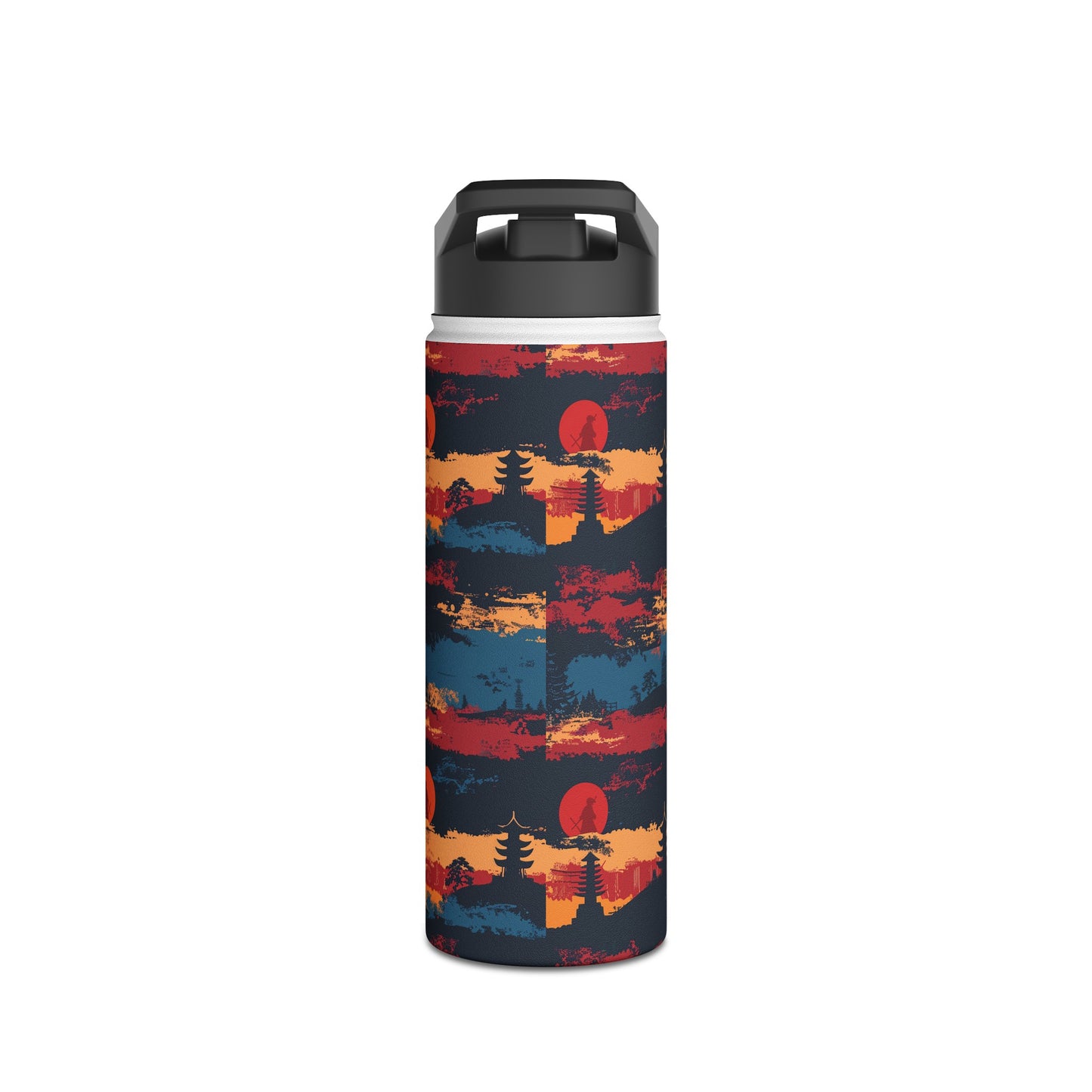 Samurai Sunset Pattern Stainless Steel Water Bottle with Twist-on Lid and Double-Wall Vacuum Insulation