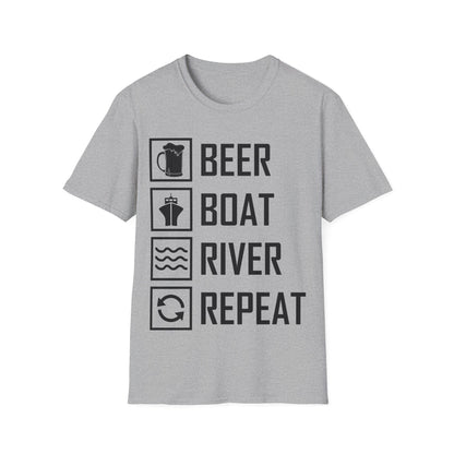 Beer Boat River Repeat Drinking Funny River Life T-Shirt for Men