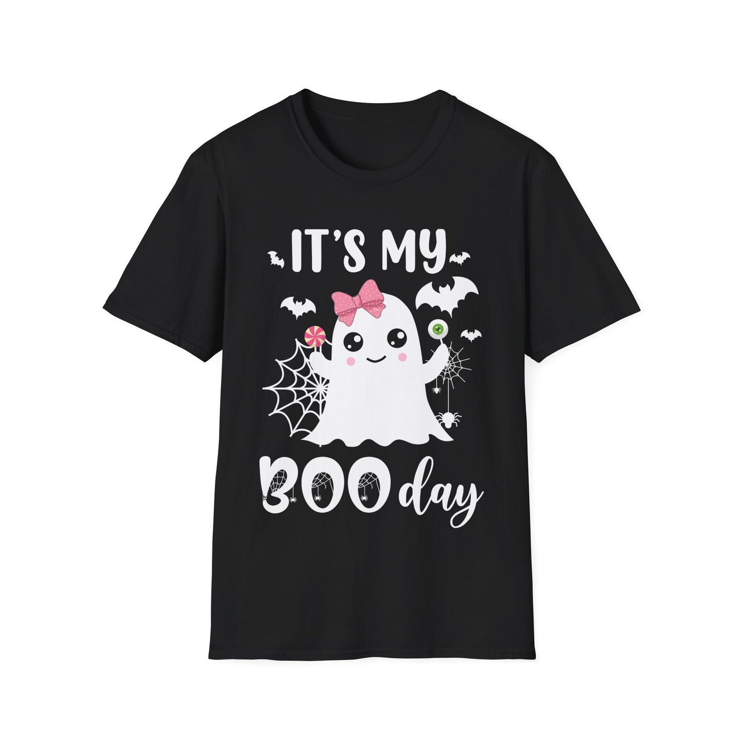 Funny Its My Boo Day Cute Birthday Ghost Pink Bow Funny Halloween  T-Shirt