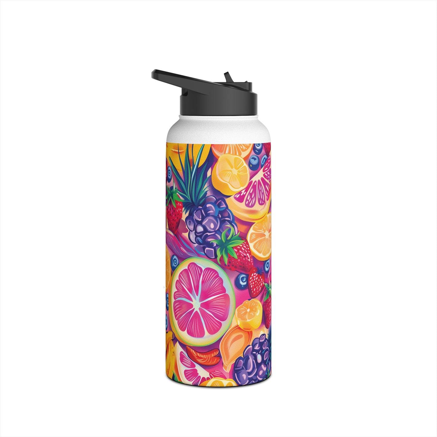 Food Paradise Pattern Stainless Steel Water Bottle with Twist-on Lid and Double-Wall Vacuum Insulation