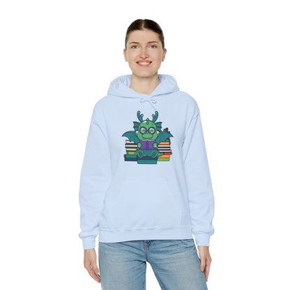 Funny Dragon and Books Nerds Cute Dragon Reading A Book Hoodie For Men Women Hoodie