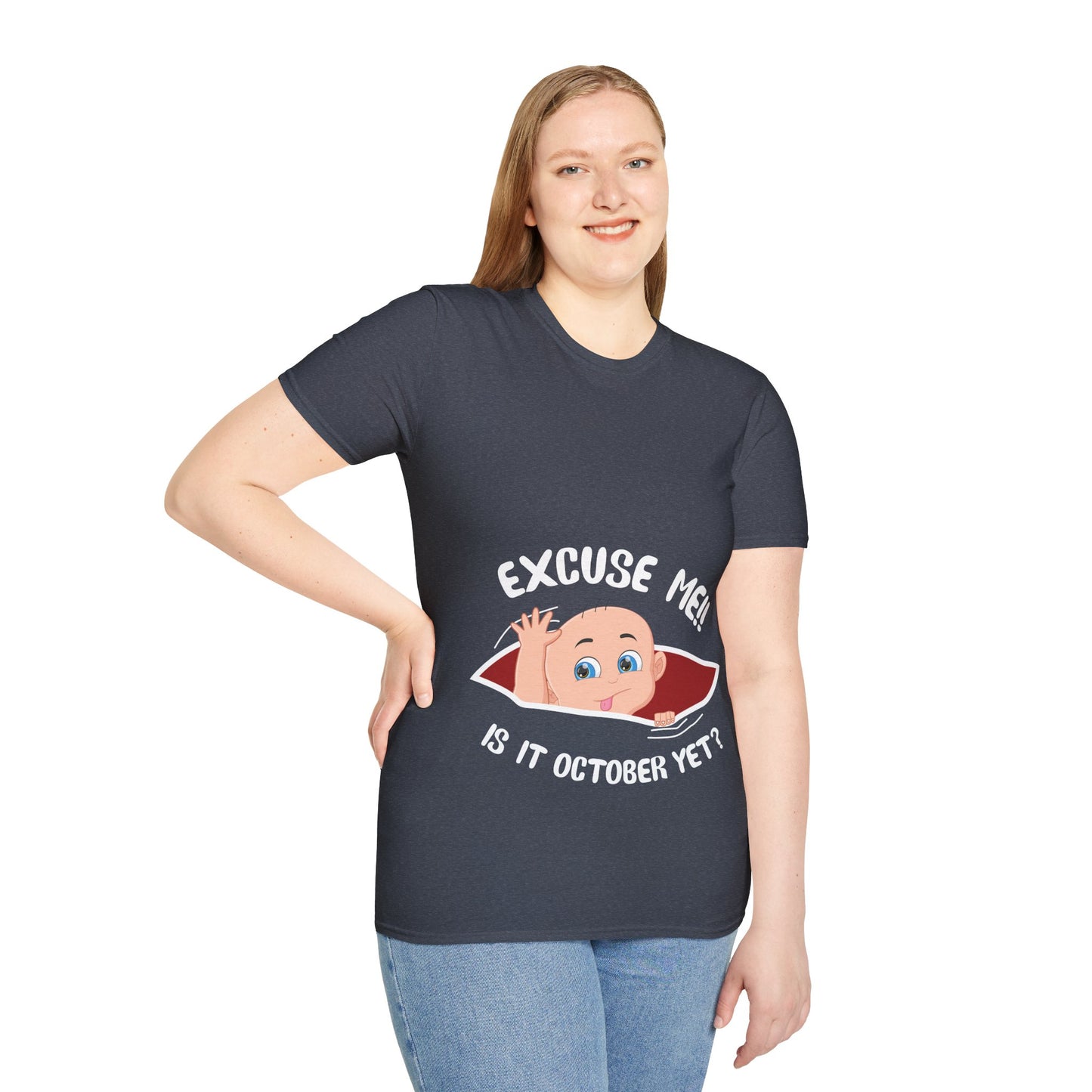 Personalized Month Womens Excuse Me Is It October Yet Cute Baby Girl Funny Pregnancy T-Shirt