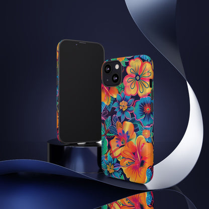 Floral Fiesta Vibrant Pattern iPhone 13 14 15 16 Pro Max Plus Case Wireless Charging Compatible Tough Cases Protection, Magnetic Phone Case for iPhone Classic Series