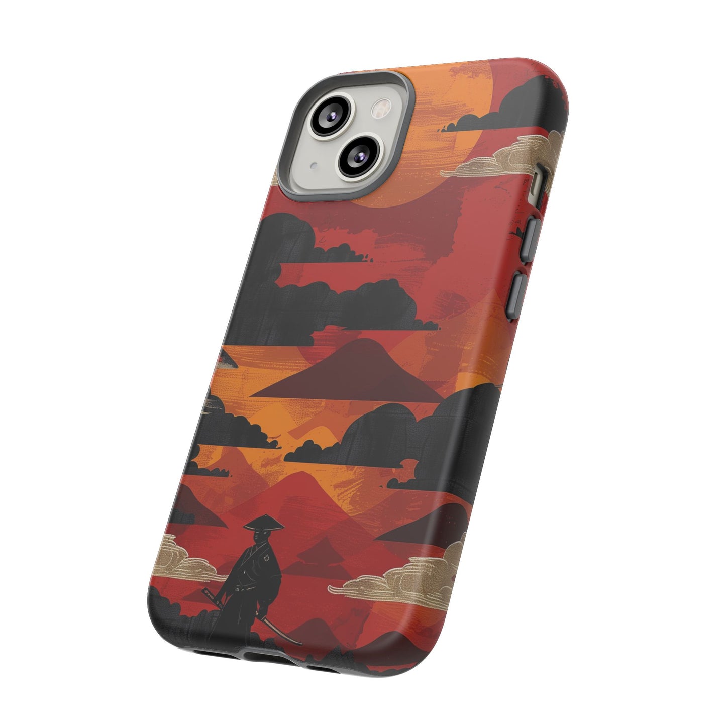 Samurai Sunset Vibrant Pattern iPhone 13 14 15 16 Pro Max Plus Case Wireless Charging Compatible Tough Cases Protection, Magnetic Phone Case for iPhone Classic Series