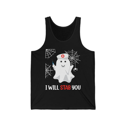 Funny Nurse Ghost I Will Stab You Shot Halloween Boo Women Tank Top