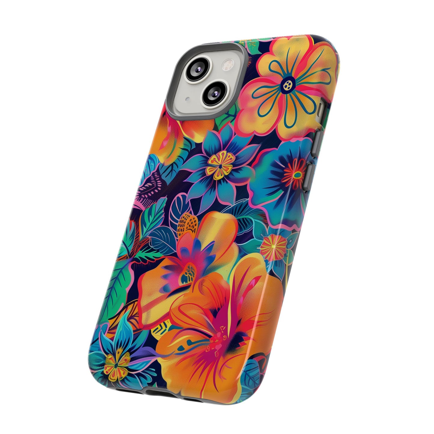 Floral Fiesta Vibrant Pattern iPhone 13 14 15 16 Pro Max Plus Case Wireless Charging Compatible Tough Cases Protection, Magnetic Phone Case for iPhone Classic Series