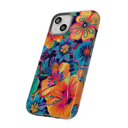 Floral Fiesta Vibrant Pattern iPhone 13 14 15 16 Pro Max Plus Case Wireless Charging Compatible Tough Cases Protection, Magnetic Phone Case for iPhone Classic Series