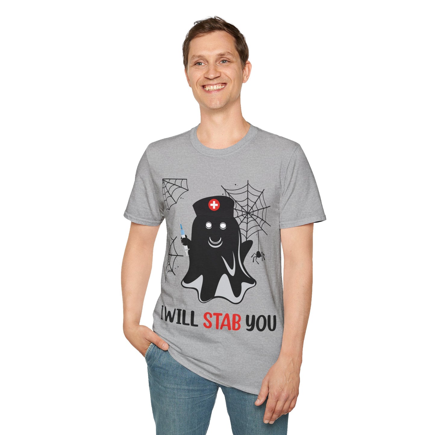 Funny Nurse Ghost I Will Stab You Shot Halloween Boo Women T-Shirt