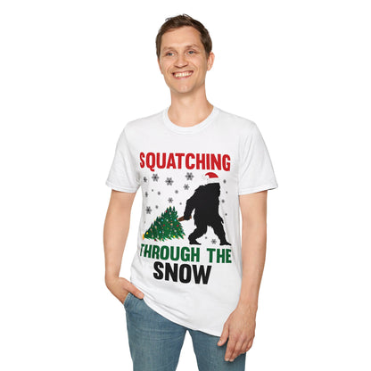 Squatching Through The Snow Funny Bigfoot Christmas Sasquatch T-Shirt