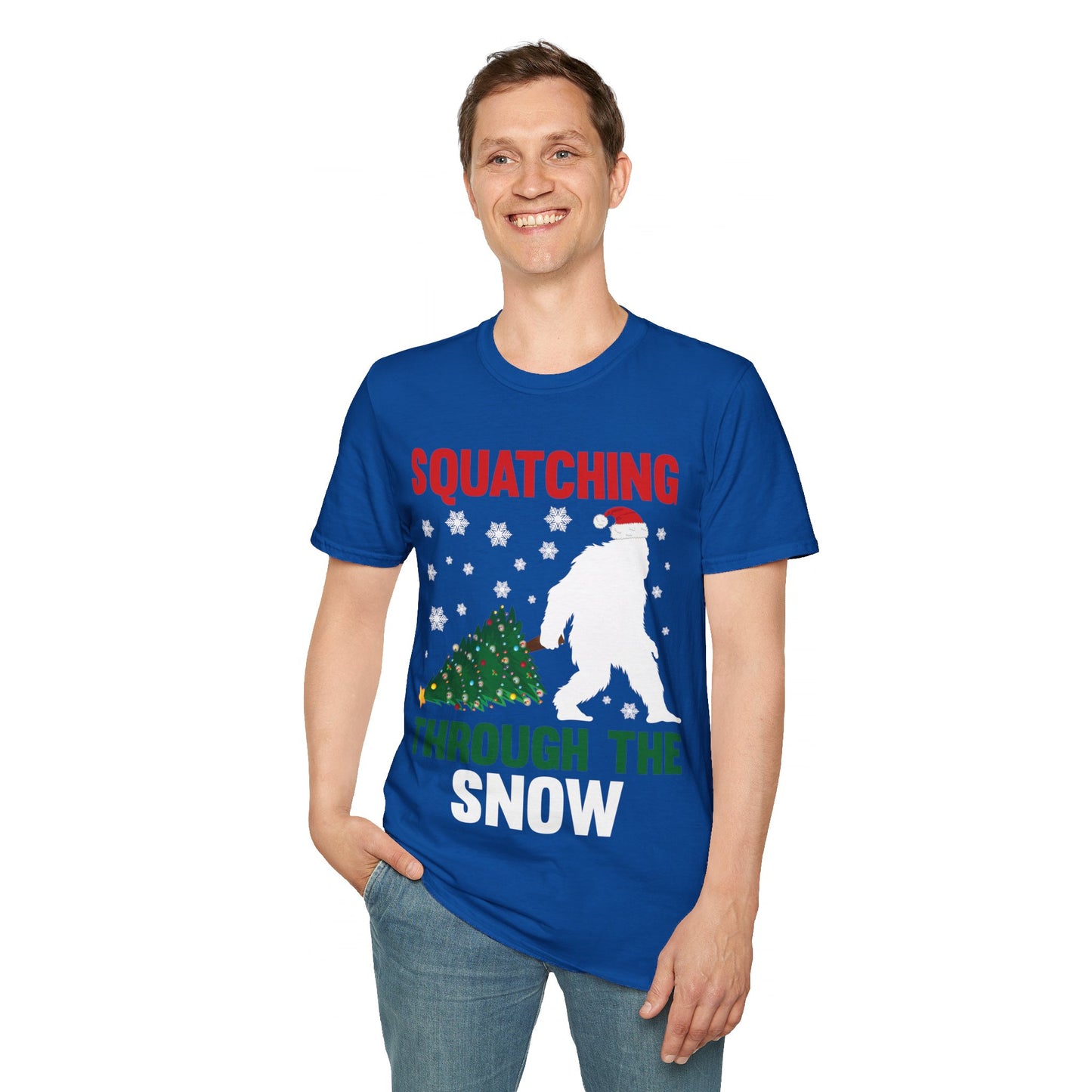 Squatching Through The Snow Funny Bigfoot Christmas Sasquatch T-Shirt