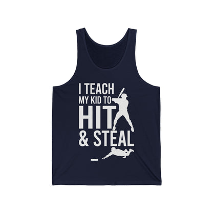 Funny I Teach My Kid To Hit and Steal Bat Helmet Baseball Sports Tank Top Men Women