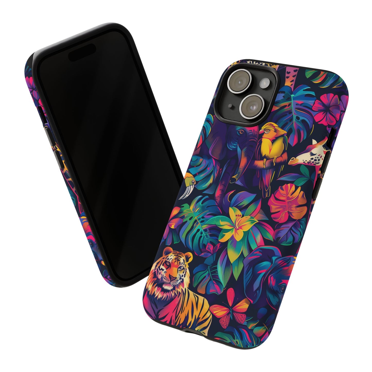 Animal Collage Vibrant Pattern iPhone 13 14 15 16 Pro Max Plus Case Wireless Charging Compatible Tough Cases Protection, Magnetic Phone Case for iPhone Classic Series