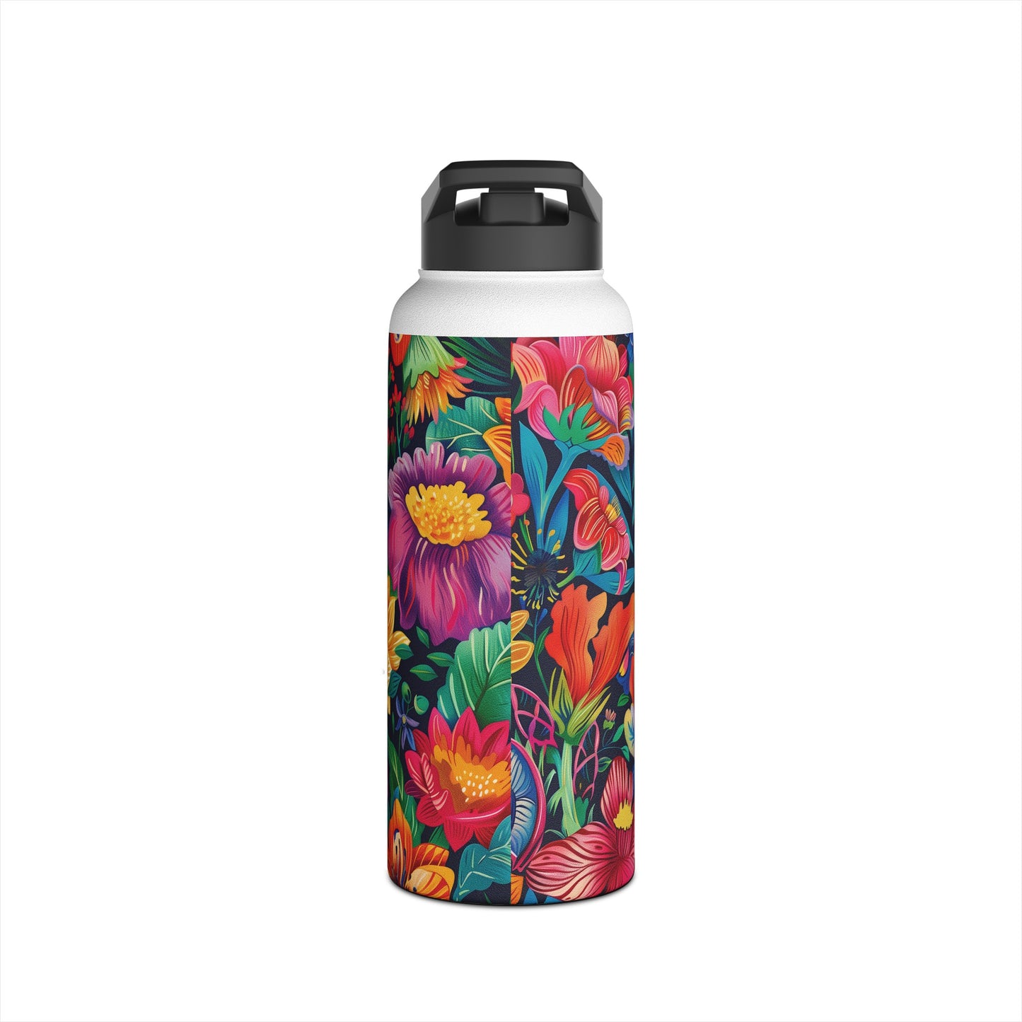 Floral Fiesta Pattern Stainless Steel Water Bottle with Twist-on Lid and Double-Wall Vacuum Insulation