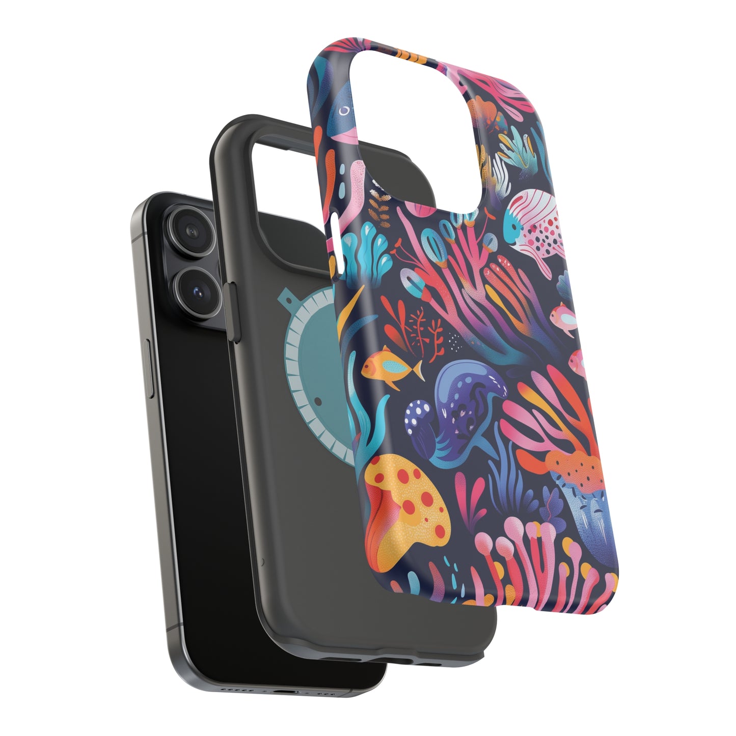 Underwater World Pattern iPhone 13 14 15 Pro Max Plus Case Compatible with MagSafe Tough Cases Protection, Magnetic Phone Case for iPhone  Classic Series