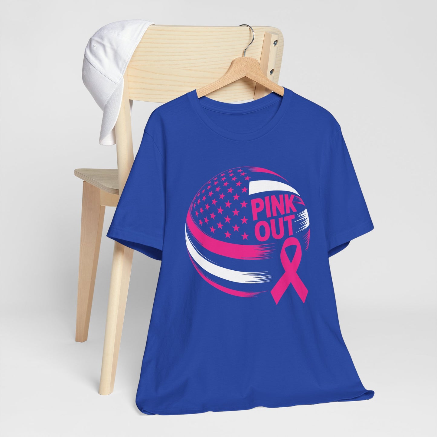 Volley Ball Pink Ribbon Breast Cancer Awearness USA Flag T-Shirt For Men Women