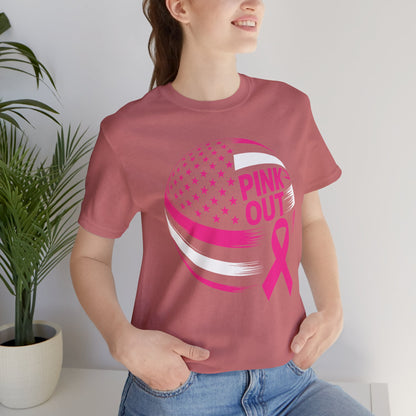 Volley Ball Pink Ribbon Breast Cancer Awearness USA Flag T-Shirt For Men Women