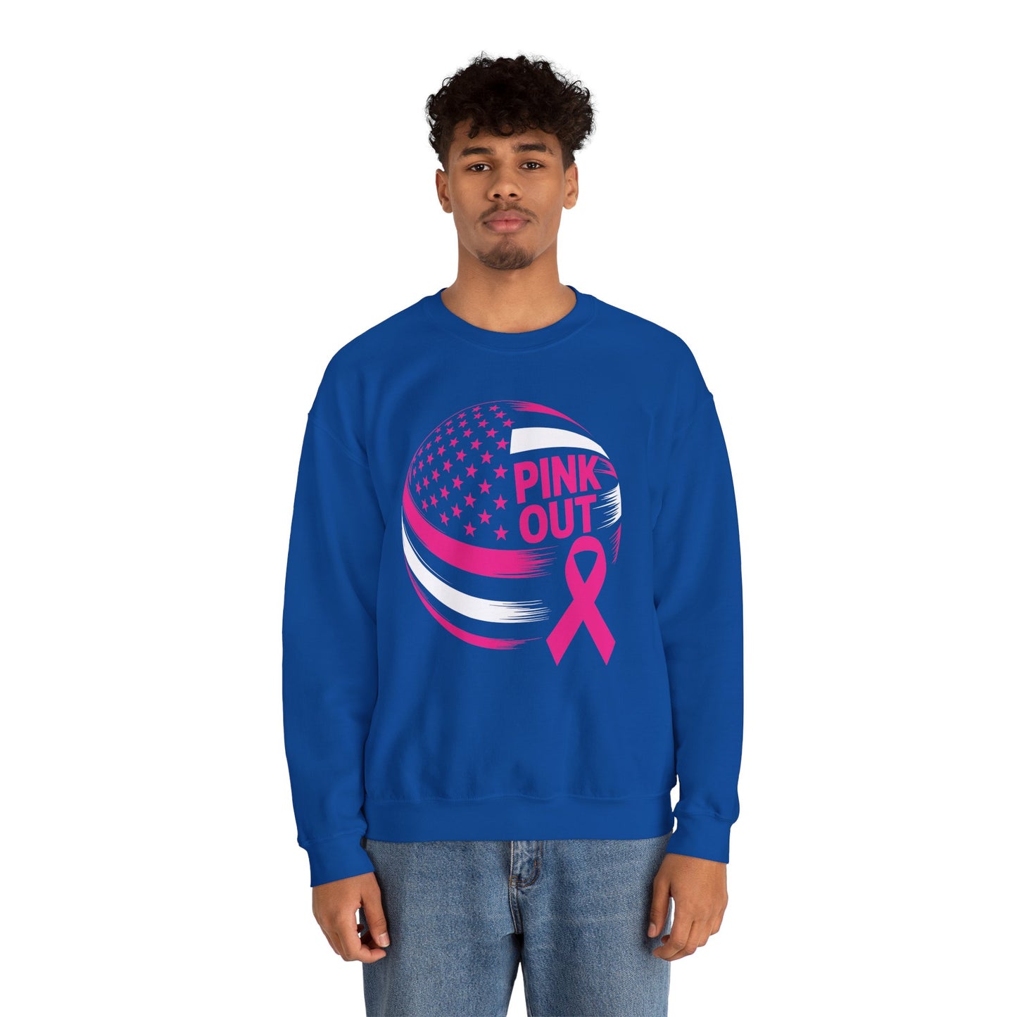 Volley Ball Pink Ribbon Breast Cancer Awearness USA Flag Sweatshirt For Men Women