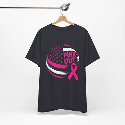 Volley Ball Pink Ribbon Breast Cancer Awearness USA Flag T-Shirt For Men Women