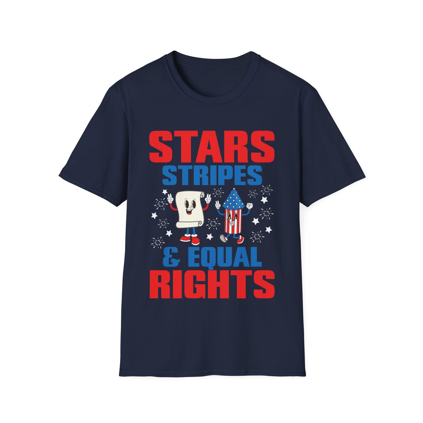 Stars Stripes & Equal Rights 4th Of July Retro Groovy T-Shirt For Men Women T-Shirt