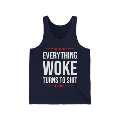 Funny Everything Woke Turns to Trump Anti Biden 45 Political Tank Tops For Men Women