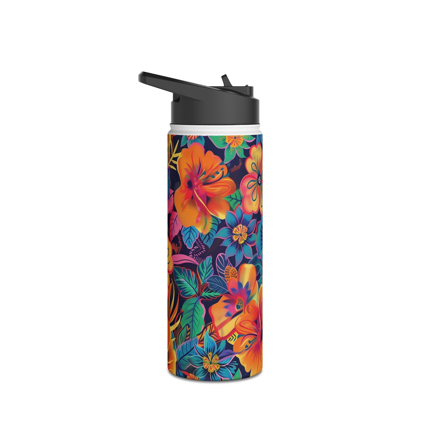 Floral Fiesta Vibrant Pattern Stainless Steel Water Bottle with Twist-on Lid and Double-Wall Vacuum Insulation