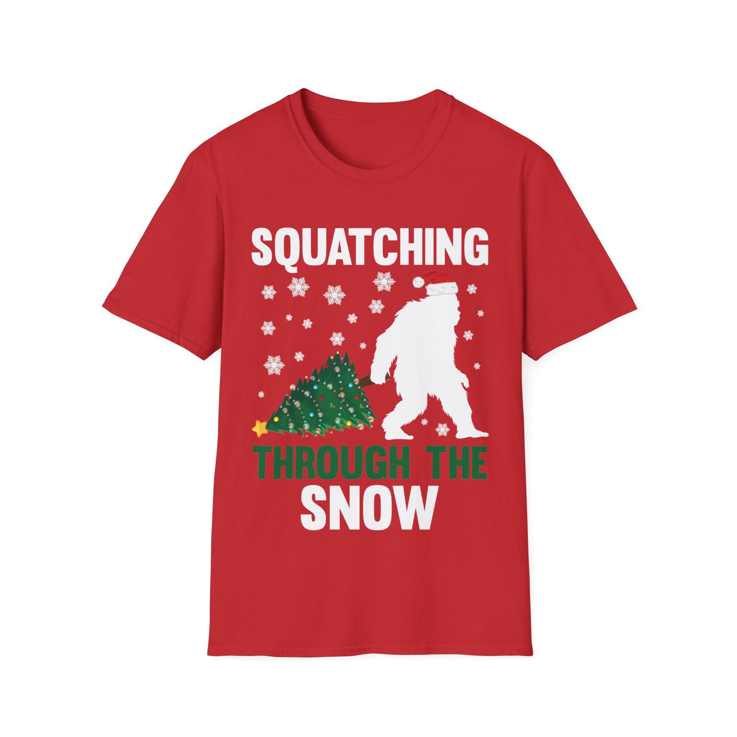 Squatching Through The Snow Funny Bigfoot Christmas Sasquatch T-Shirt