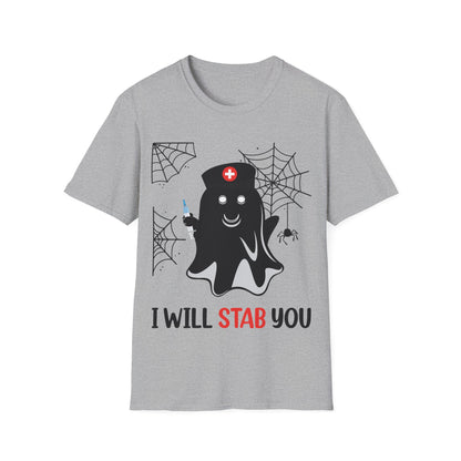 Funny Nurse Ghost I Will Stab You Shot Halloween Boo Women T-Shirt