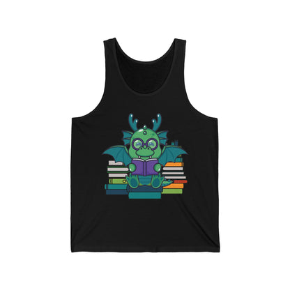 Funny Dragon and Books Nerds Cute Dragon Reading A Book Tank Top For Men Women Tank Top