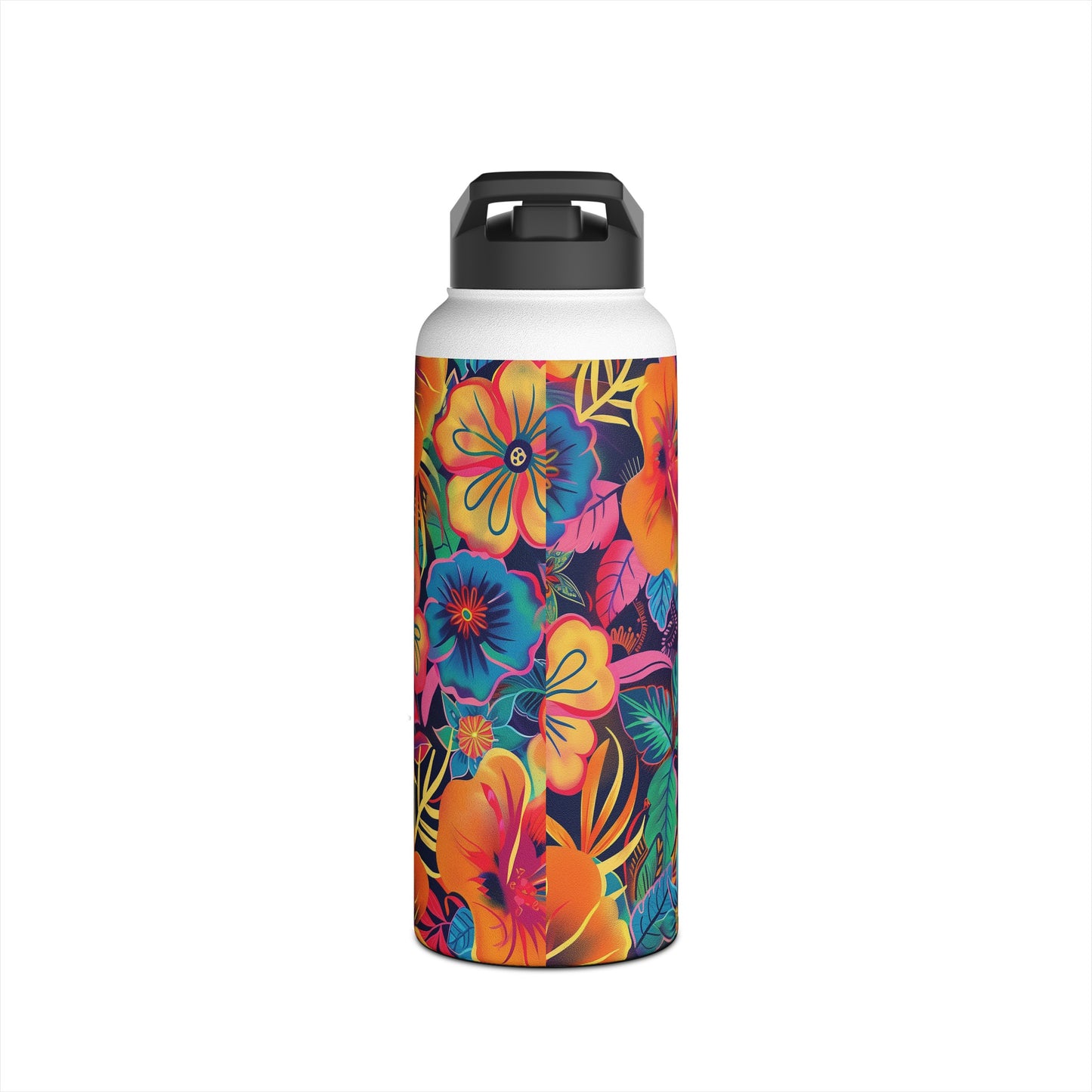 Floral Fiesta Vibrant Pattern Stainless Steel Water Bottle with Twist-on Lid and Double-Wall Vacuum Insulation