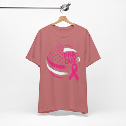 Volley Ball Pink Ribbon Breast Cancer Awearness USA Flag T-Shirt For Men Women