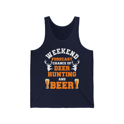 Funny Weekend Forecast Deer Hunting with The Chance of Beer Drinking Tank Tops