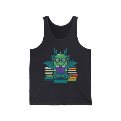 Funny Dragon and Books Nerds Cute Dragon Reading A Book Tank Top For Men Women Tank Top