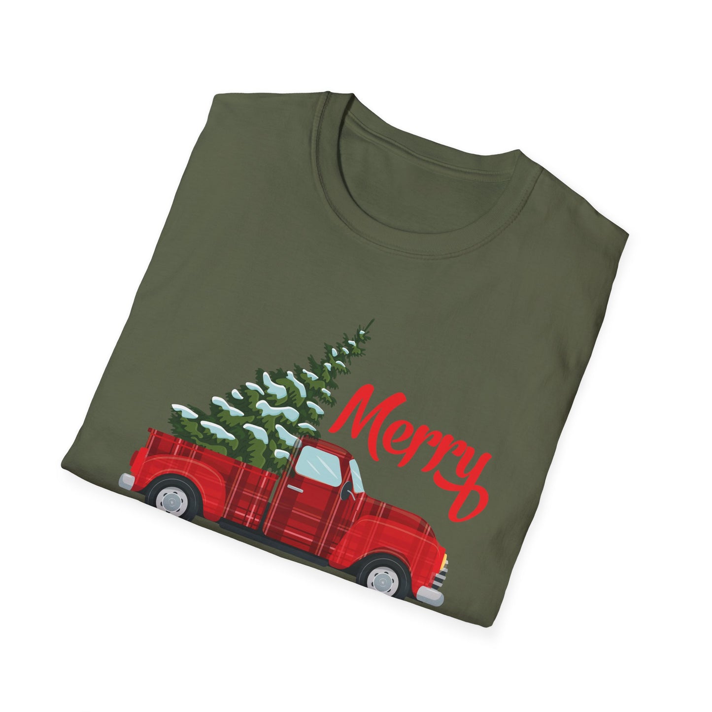 Merry Christmas Buffalo Plaid Red Truck Tree Xmas T-Shirt Men Women