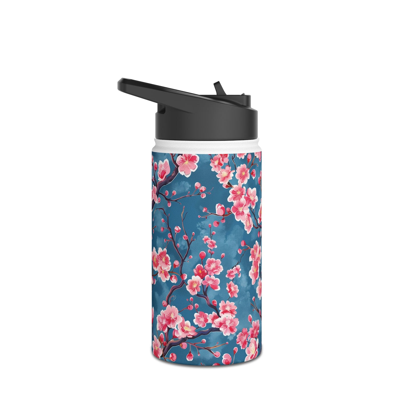 Sakura Blossoms Vibrant Colored Pattern Stainless Steel Water Bottle with Twist-on Lid and Double-Wall Vacuum Insulation