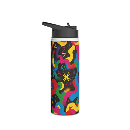 Pop Culture Fun Vibrant Pattern Stainless Steel Water Bottle with Twist-on Lid and Double-Wall Vacuum Insulation