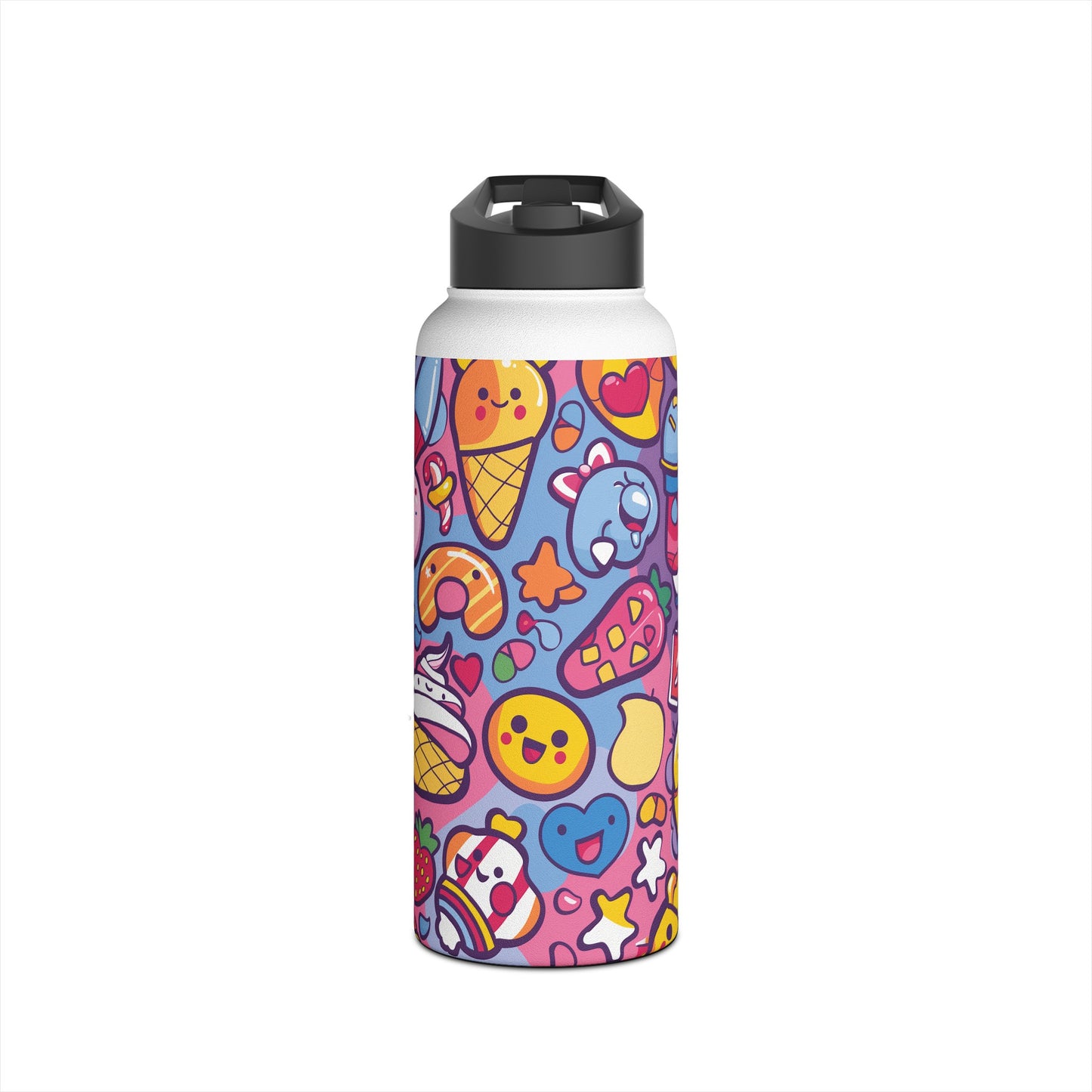 Kawaii Candyland Pattern Stainless Steel Water Bottle with Twist-on Lid and Double-Wall Vacuum Insulation