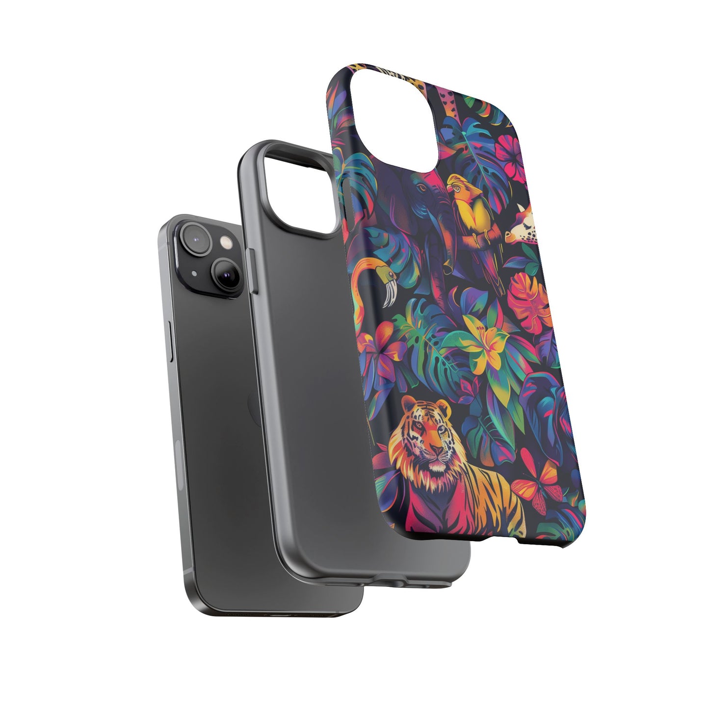 Animal Collage Vibrant Pattern iPhone 13 14 15 16 Pro Max Plus Case Wireless Charging Compatible Tough Cases Protection, Magnetic Phone Case for iPhone Classic Series